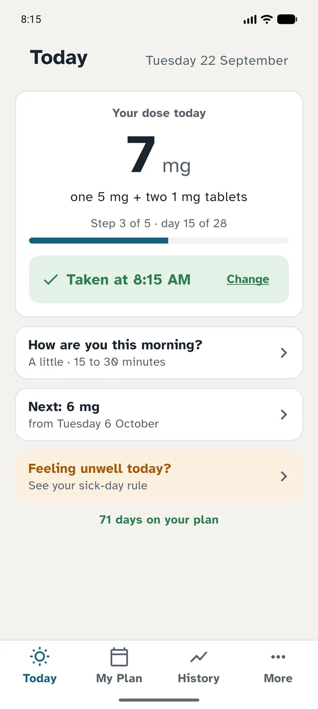 Every morning: one glance, one tap